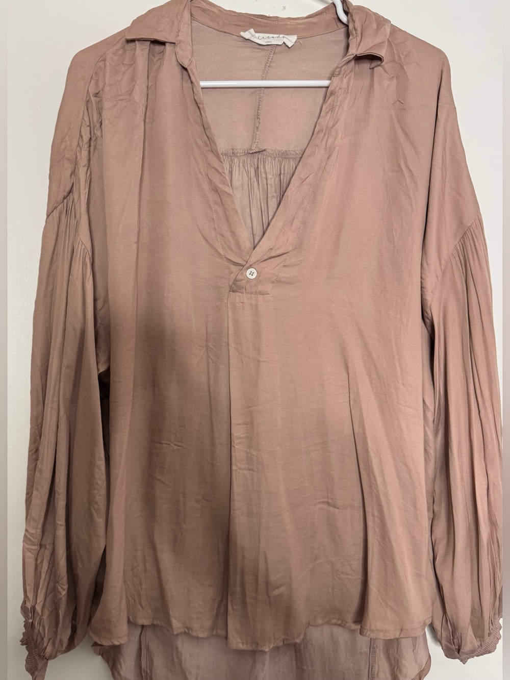 American Threads Mauve V-Neck Pleated Sleeve Tunic size large long sleeve